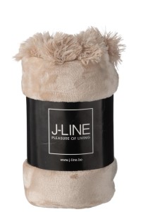 J-Line Plaid Pompom - polyester - donker beige - 170 x 130 cm