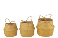 J-Line Set of 3 Baskets Retractable Seagrass Yellow