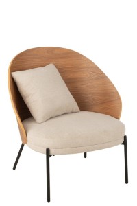 J-Line Loungestoel Lone Multiplex/Metaal Naturel/Beige