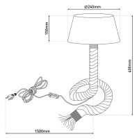 Table lamp with text blower "Rope", table lamp made of metal, plastic, jute and textile in white, with E14 version, for living rooms, hallway or office, 40 cm high