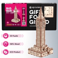 Mr. Playwood 3D Wooden Puzzle, Big Ben with LED lighting, 10206, 18.5x16x40cm