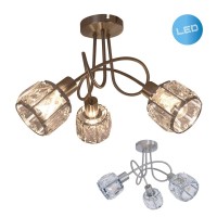 3-seater LED spot "Josefa", metal ceiling lamp and glass in stainless steel look, with E14 version Filament Lamps included, for living room, dining room, hallway or hallway 38 x 24 cm