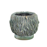 Brendan Green Cement Round Pot Carved Gold FinishL