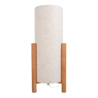 Tischleuchte "MATILDA" klassische Tischlampe mit natürlicher Ausstrahlung durch Holz und Stoffschirm, E27 Fassung, 52 cm hoch
