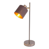 Tafellamp "Maron" gemaakt van metaal-satine-meter met stof paraplu's in bruin, met E14-aansluiting, lamp voor woonkamer, eetkamer, gang en kantoor, tafellamp 51 cm hoog