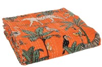 J-Line Plaid/Beach Mat Exotic Animals/Plants Stitches Cotton Orange Large