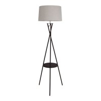 Standing lamp with integrated "Tora" table made of rust -colored metal and natural -colored textile material, 158 cm high Ø 51cm, E27
