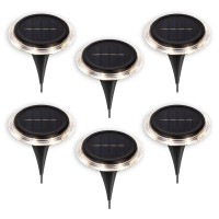 6 Set Solar-Boden-Sprießleucht Ø approx. 11.2 cm, black plastic, twilight sensor, for entrance, terrace and paths