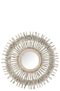 J-Line Mirror Round Sun Wood Whitewash