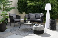 J-Line Poef Miami Outdoor Streep Polyester Zwart/Wit