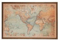 J-Line frame World map LED battery - wood/canvas - brown/natural