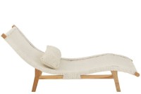 J-Line lounger + cushion Woven - plastic/teak - white