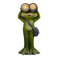 LED Solarleuchte "Frosch" stehend für Terrasse und Garten, aus grüner Keramik, mit fest verbauten LEDs , Deko Lampe für Außen 30 cm hoch