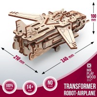 Mr. Playwood 3D Wooden Puzzle Transformer Robot/Airplane, 10103, 7(10)x15(21)x20(24)cm.