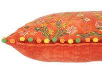 J-Line cushion Rectangle Flowers + Pompoms - velvet - orange