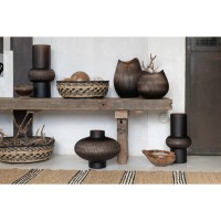 J-Line vaas Streep Bal - glas - bruin - small - 35 cm hoog