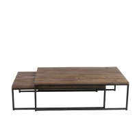 J-Line salontafel - hout/metaal - bruin/zwart - 2 stuks