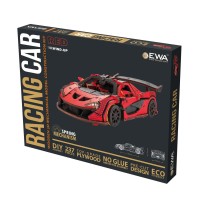 Eco Wood Art (EWA) DIY 3D Mechanical Model Racing Car Red, 4073, 21x9,5x5,7cm