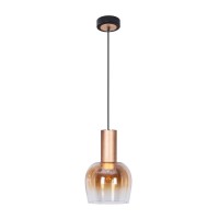 1 Series pendant "Funda" 150 cm high, Ø 23.5 cm, made of brushed brass -colored metal and amber -colored glass, E27, for living room, dining room, kitchen and office