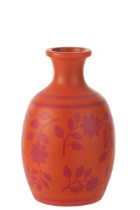 J-Line vase Leaves/Flowers + Lines - ceramic - orange/pink