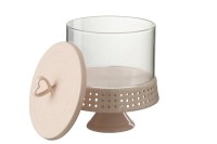 J-Line Cake plate under glass - cake stand - ceramic - pink - L