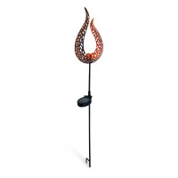 LED solar earth spit "Flame"-outer and spit made of metal and plastic in brown, with integrated LED