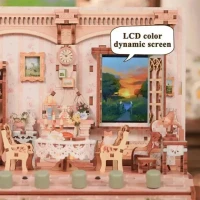 Tonecheer, DIY 3D Houten Puzzel met 6 verschillende geluidseffecten en stofkap, Miniature House The Pastoral Home, TQ400, 18x14,5x15,4cm