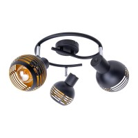 3-seater wall and ceiling rondel Spot "Casco" made of metal in black, and gold, with E27 version, Øca. 48 cm. Stylish lighting for living room, dining room or kitchen.