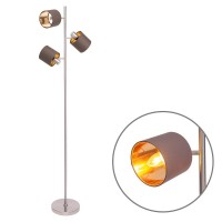 Stehleuchte "MARON" aus Metall satiniert-matt mit Stoffschirmen in Braun, mit E14-Fassung, für Esszimmer, Wohnzimmer, Diele oder Büro, Lampe für Wohnzimmer, Esszimmer, Flur und Büro, Stehllampe innen 153 cm hoch