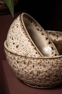 Elana White Round Ceramic Bowl With Grey Pattern M