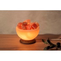 Himalaya Salt Dreams Bowl with Himalayan Salt Chunks incl. Lighting Wooden Base, 45024, 15cm diameter - orange