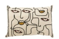 J-Line cushion Faces - cotton - cream/brown/black