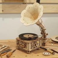 Wooden Puzzle 3D Classical Gramophone Electrical and Mechanical, Robotime, LKB01D, 22.6x26.1x42.9cm