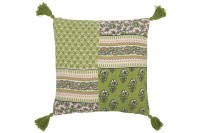 J-Line cushion Flowers + Tassels - cotton - green