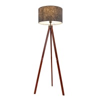 Staande lamp "Filco" Ø Ca. 45 cm, 147 cm hoog, gemaakt van hout en plastic in bruin en grijs, voor E27, voor woonkamer, slaapkamer en eetkamer