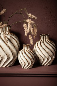 Marel White Round Ceramic Vase Swirl Lines L