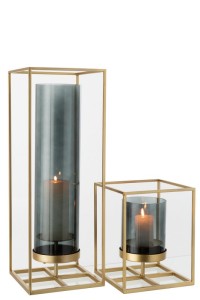 J-Line lantern Rectangle High - candle holder - metal/glass - gold