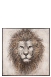 J-Line Painting Lion Canvas/Wood Brown