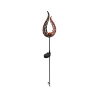 LED solar earth spit "Flame"-outer and spit made of metal and plastic in brown, with integrated LED