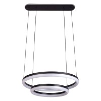 LED CCT pendant light "Circulo" made of black metal and sand-colored plastic, with integrated LED and many functions, Ø 60 cm, 150 cm high.