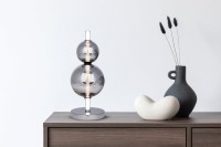 LED table lamp "Nova" chrome made of metal and smoke glass, with integrated LED, 44 cm high