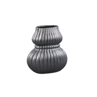 Halta Black Oval Ceramic Bulby Vase Ribbed M