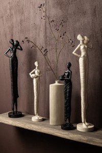 Rafah Black Poly Woman Statue Holding Pot Low