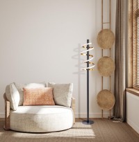 LED-Stehleuchte "BELLEZA", moderne Stehlampe aus Metall und Kunststoff in Schwarz, Gold und Weiß, mit fest verbauten LEDs, 140 hoch, Beleuchtung für Wohnzimmer, Esszimmer, Schlafzimmer oder Büro.