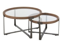 J-Line Set of 2 Coffee Table Luki Glass/Fir Wood Natural/Black