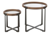 J-Line Set of 2 Coffee Table Mine Glass/Fir Wood Natural/Black