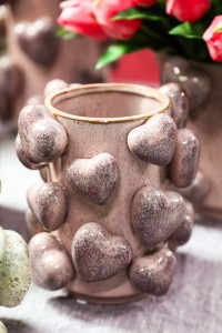 Valentin Pink Ceramic Pot 3D Hearts Low S