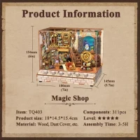 Tonecheer, DIY 3D Houten Puzzel met 6 verschillende geluidseffecten en stofkap, Miniature House Magic Shop, TQ403, 18x14,5x15,4cm