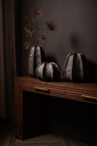 Grayson Black Ceramic Round Ribbed Vase Low