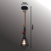 Pendant lamp "Regia", black metal, hemp rope, E27 version, lighting for living room, youth room or office